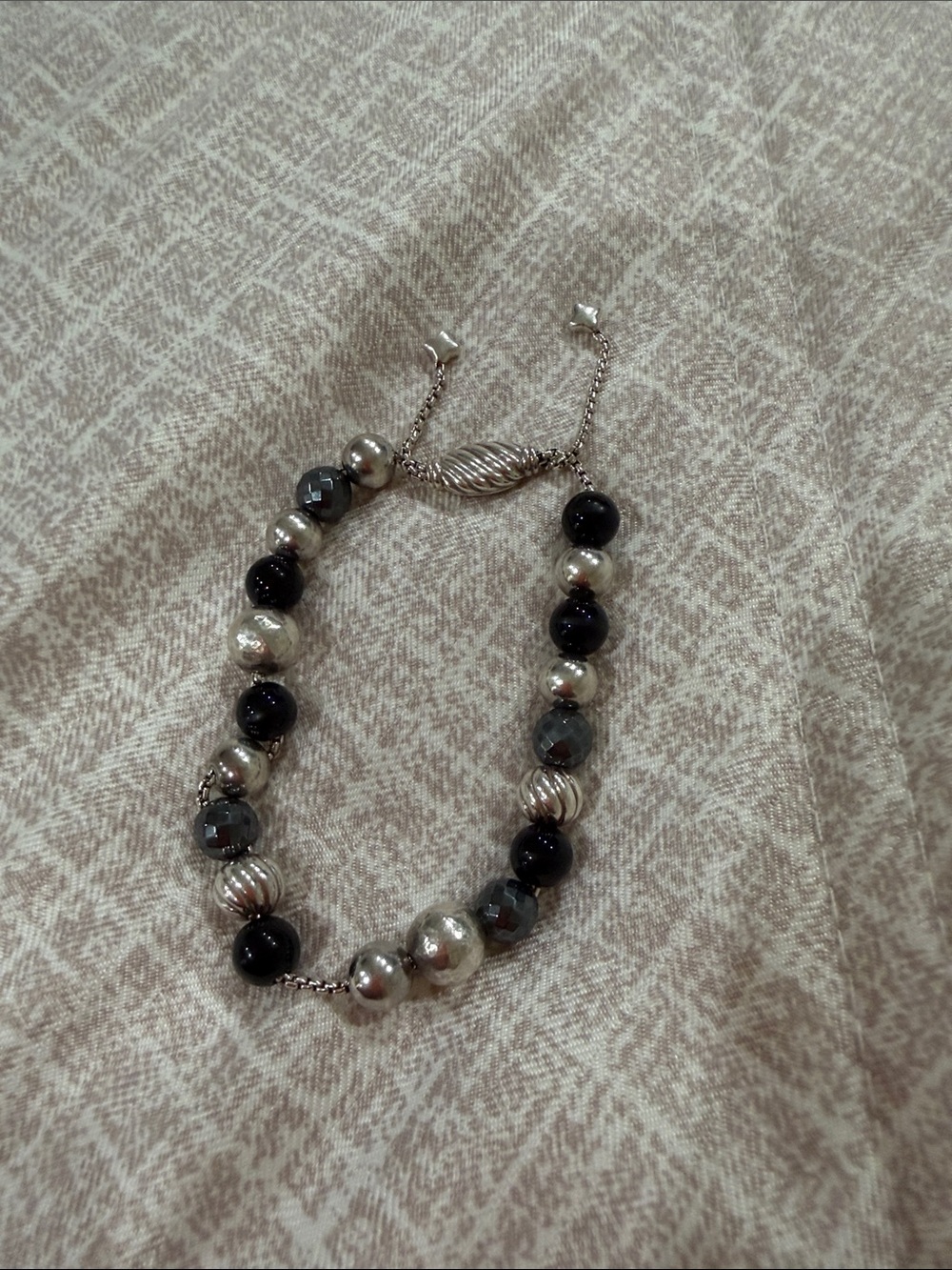 David Yurman Silver and Black Beaded Necklace